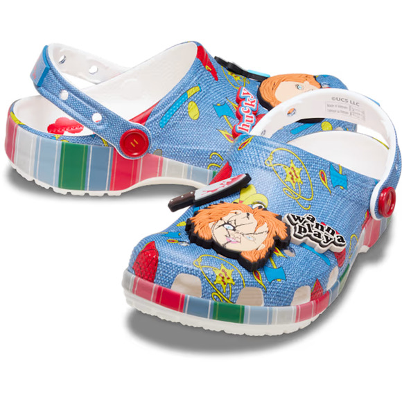 NEW Crocs Chucky Classic Slip On Clogs Mens Size 12 Sandals Multi Blue Halloween - Picture 2 of 7